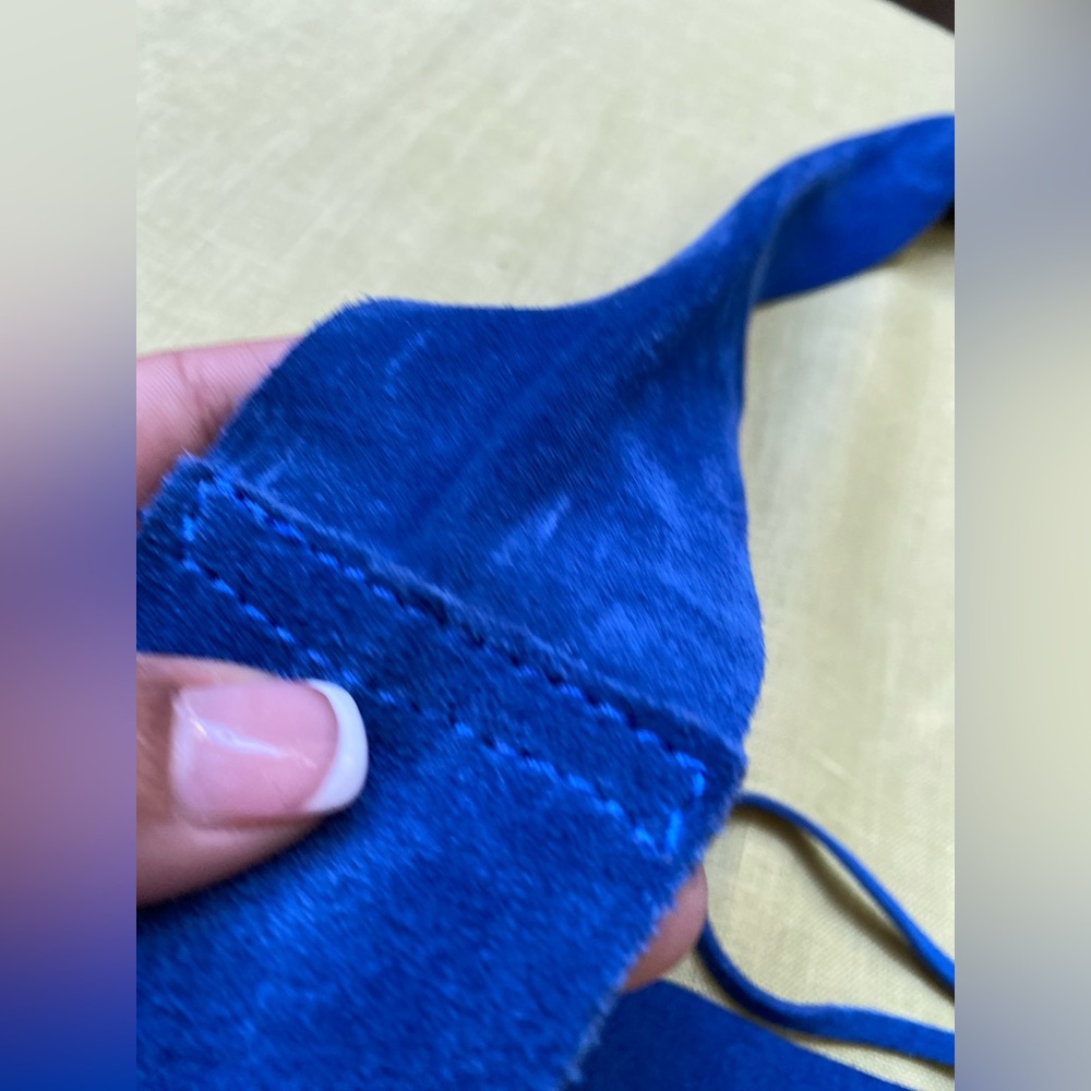 Claudia Firenze Blue Emma Fringed Italian Suede Leather Shoulder Boho Western - Picture 3 of 12